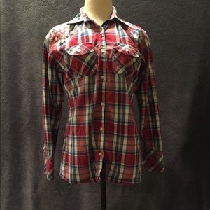 Women’s Disney Plaid Button Down Shirt -Size M